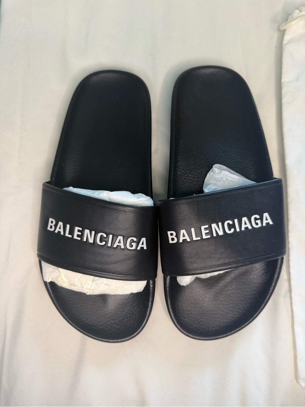 Balenciaga White & Black Logo Slide Sandals